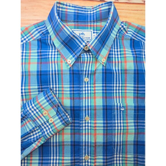 Southern Tide Men's Skipjack Shirt Medium Blue Plaid Dress - Picture 4 of 8